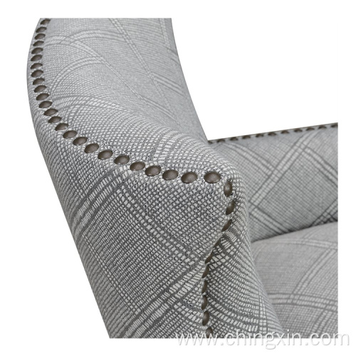 Nail Head Grey Multi Fabric Armed Accent Chair with Solid Wood Legs